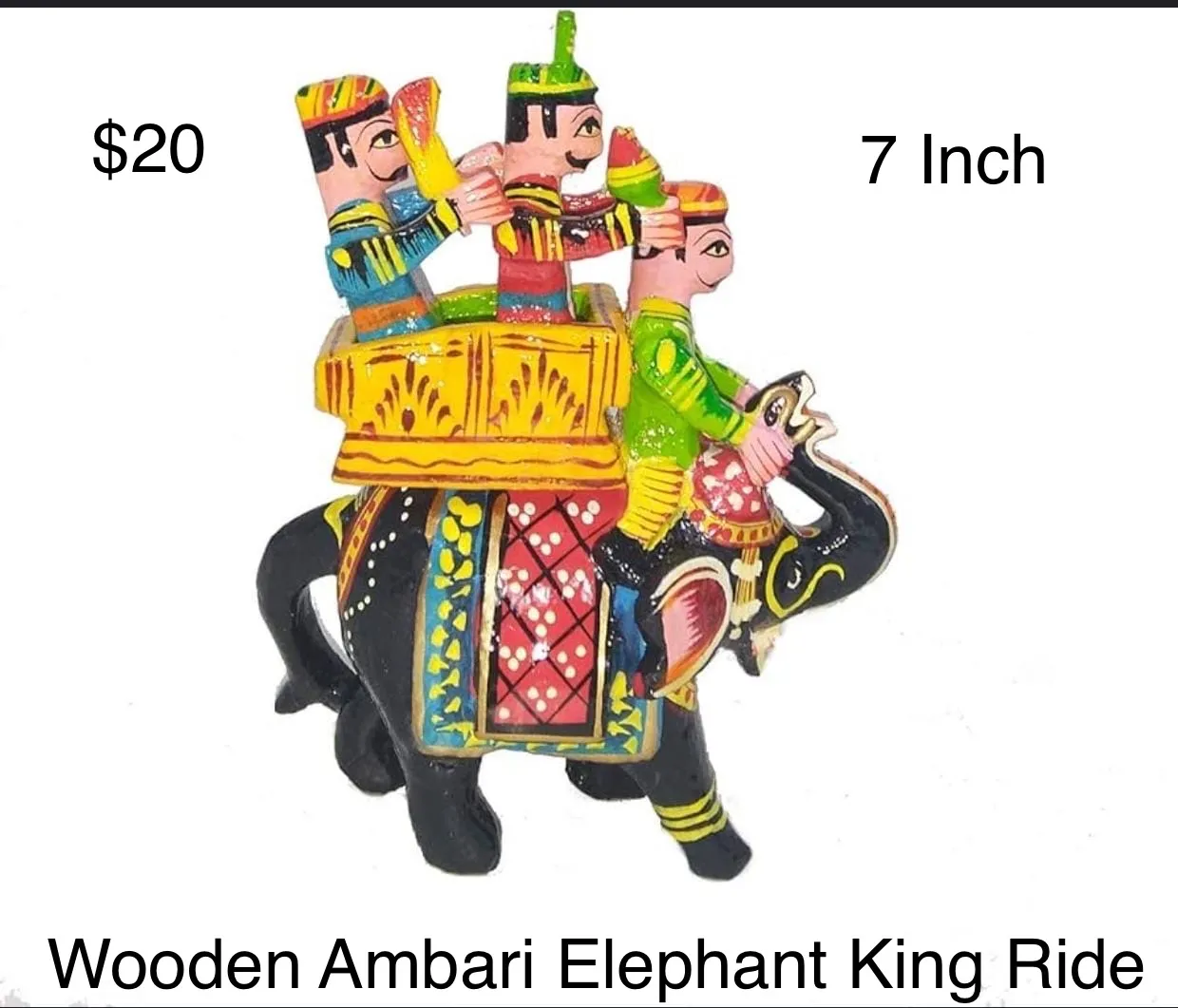 7-Inch Wooden Ambari Elephant King Ride