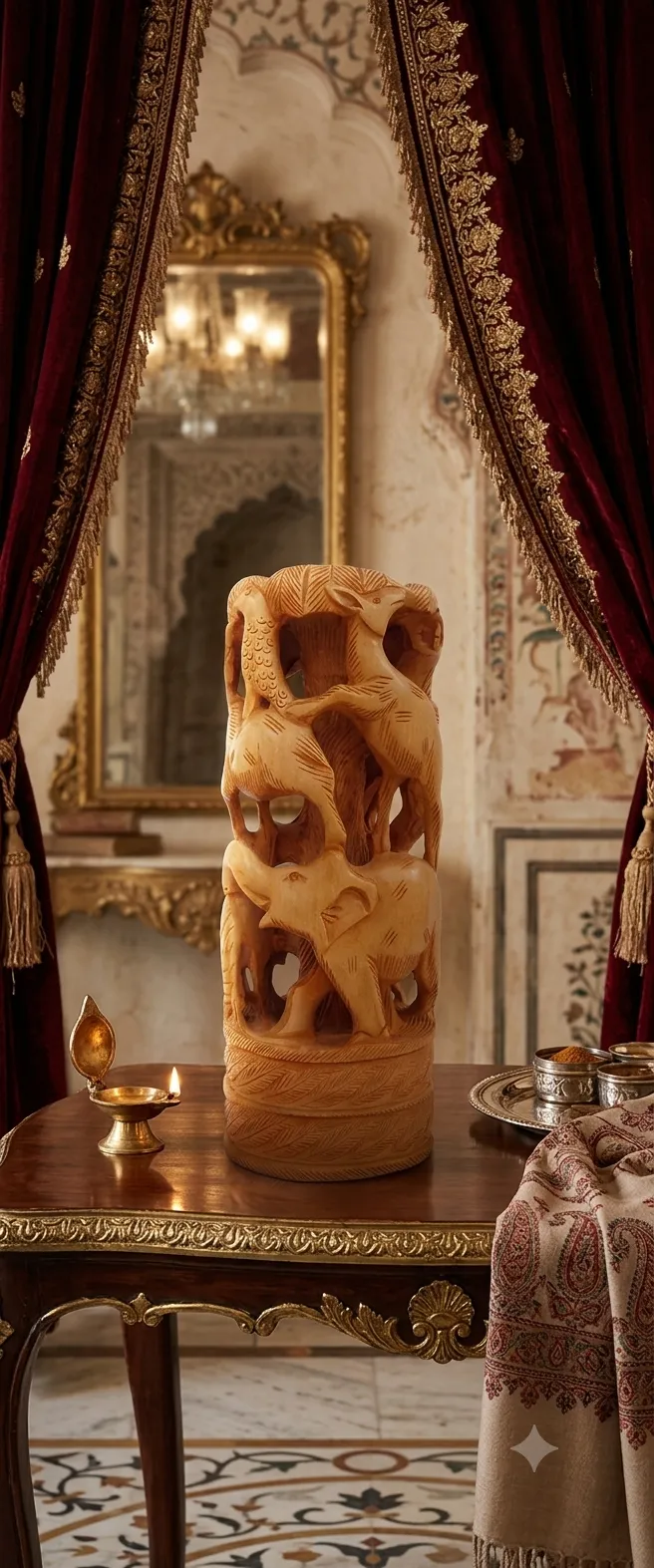 Carved Wooden Deer & Elephant Totem
