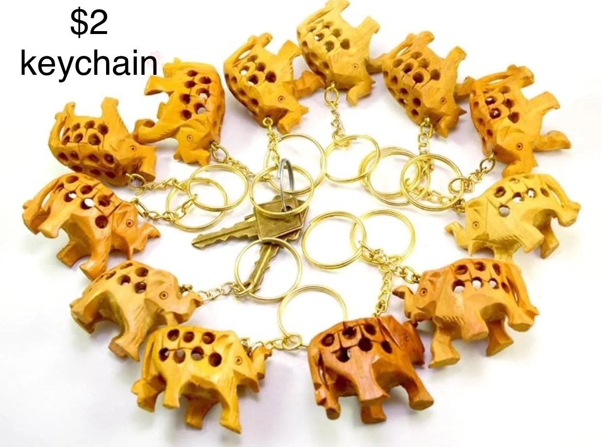 Elephant Keychain, Natural Finish
