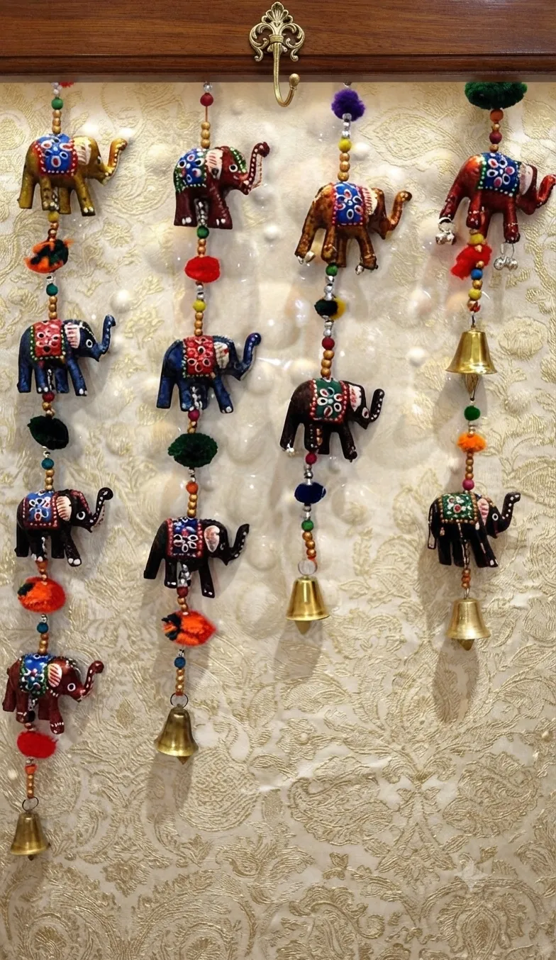 Wooden Elephant Door Hanging with Bells