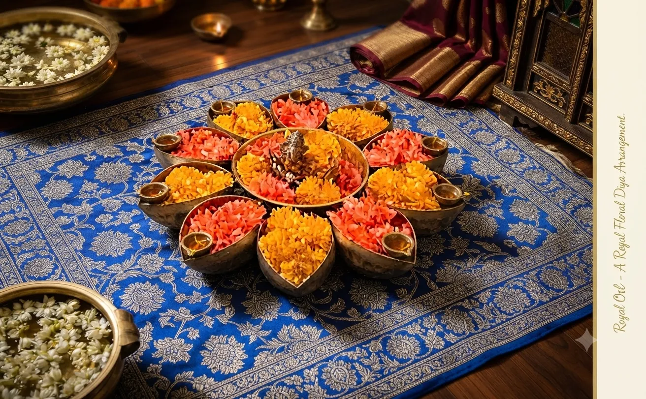 Floral Diya Arrangement Plate