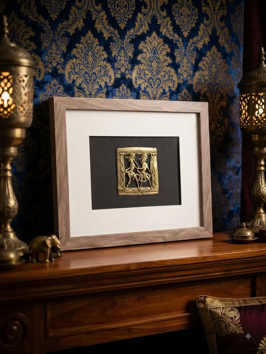 Framed Brass Dancer Duo Plaque — view 2