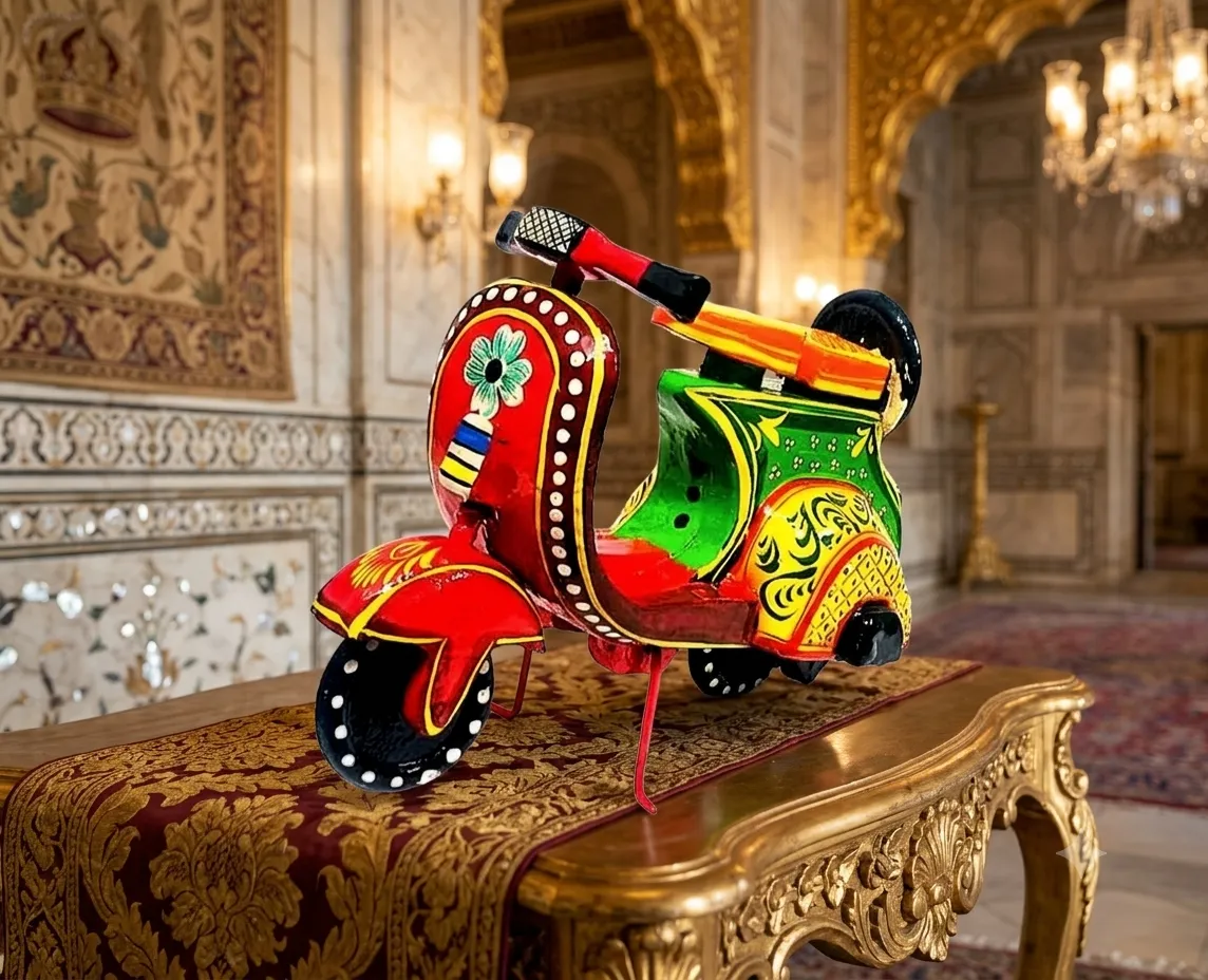 Hand-Painted Wooden Delivery Truck, Bird & Flower Motif