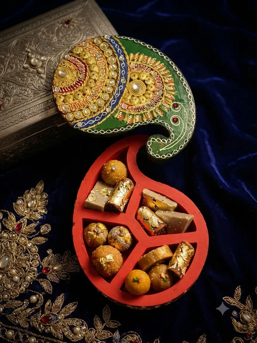 8-Inch Haldi Kumkum Wooden Tray, Variant