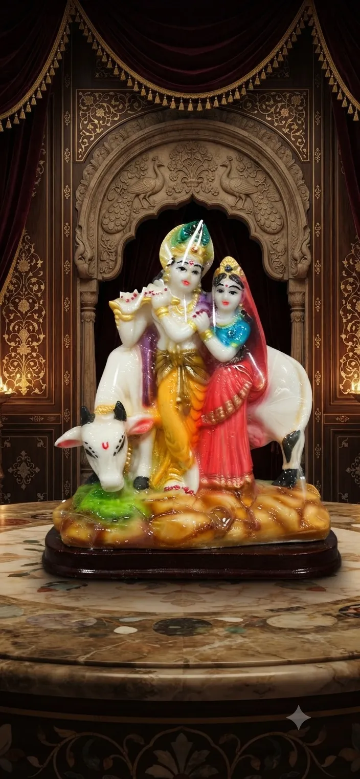 Radha Krishna with Cow Statue
