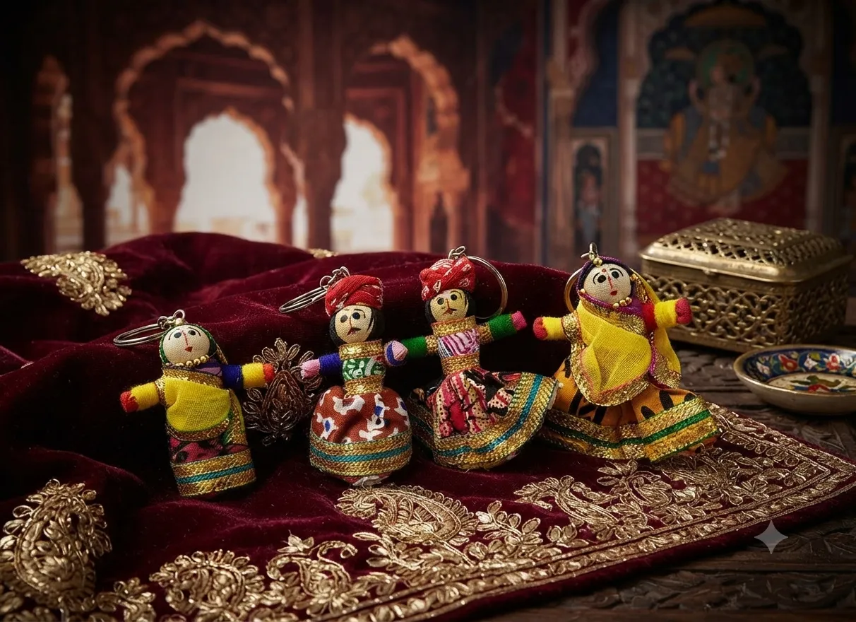 Rajasthani Cloth Doll Keychain Set (4 Dancers)