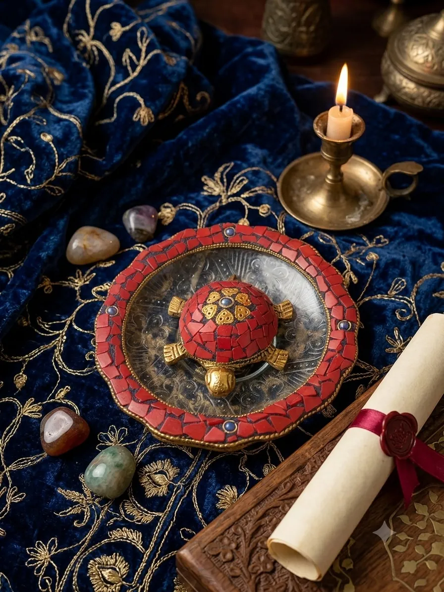 Red Mosaic Tortoise on Plate