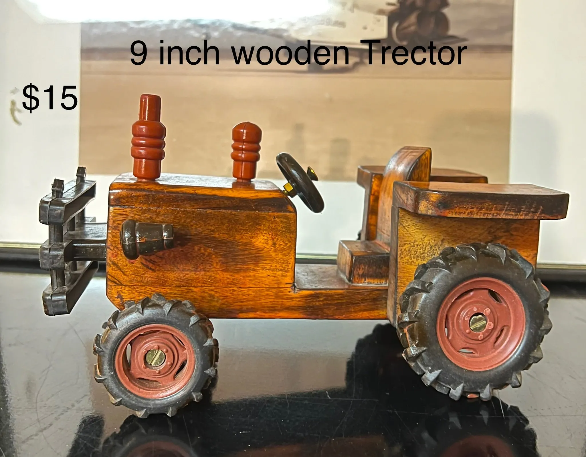 9-Inch Handcrafted Wooden Tractor