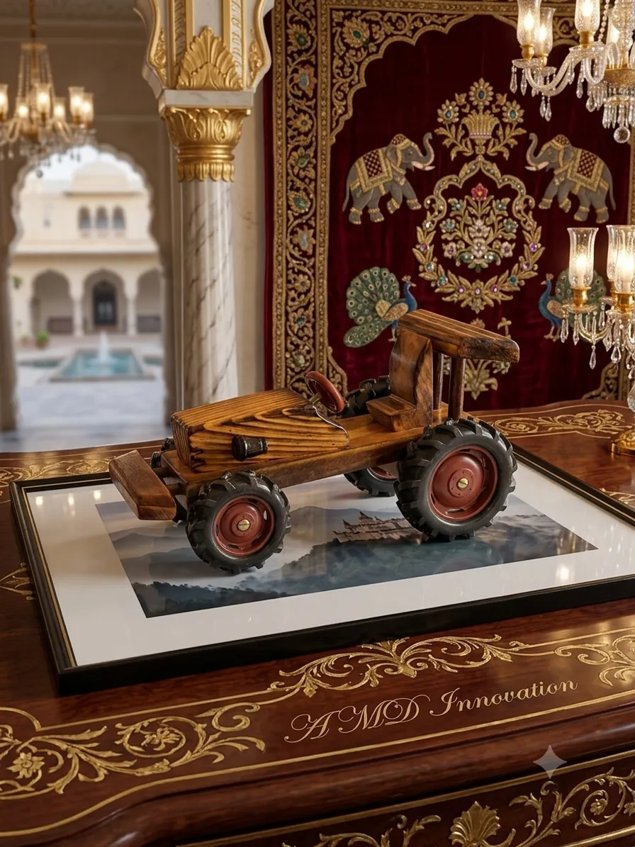 9-Inch Handcrafted Wooden Tractor — view 2